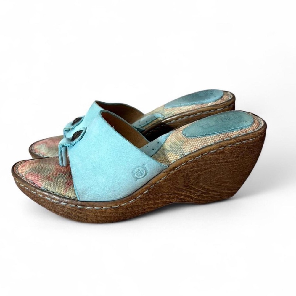 Born Turquoise Leather Tassel Wedge Sandals